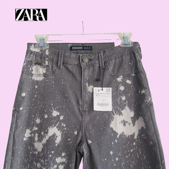 Zara NEW Y2K Paint Splatter High Rise Denim Skinny Legging Jean 8 - Picture 2 of 12